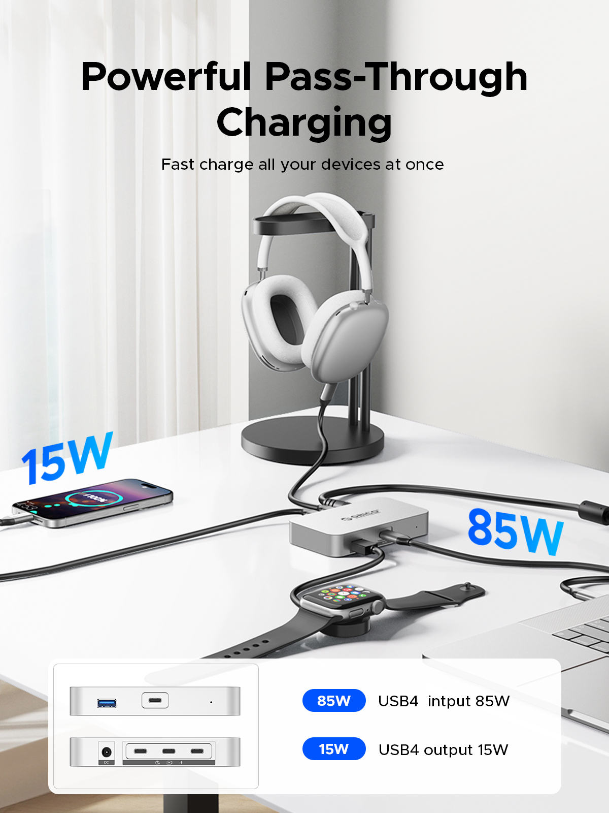 ORICO USB4 HUB 40G USB C HUB PD85W 8K@30Hz 5K@60Hz 4K@60Hz Display Support Daisy Chain Expand for Ma