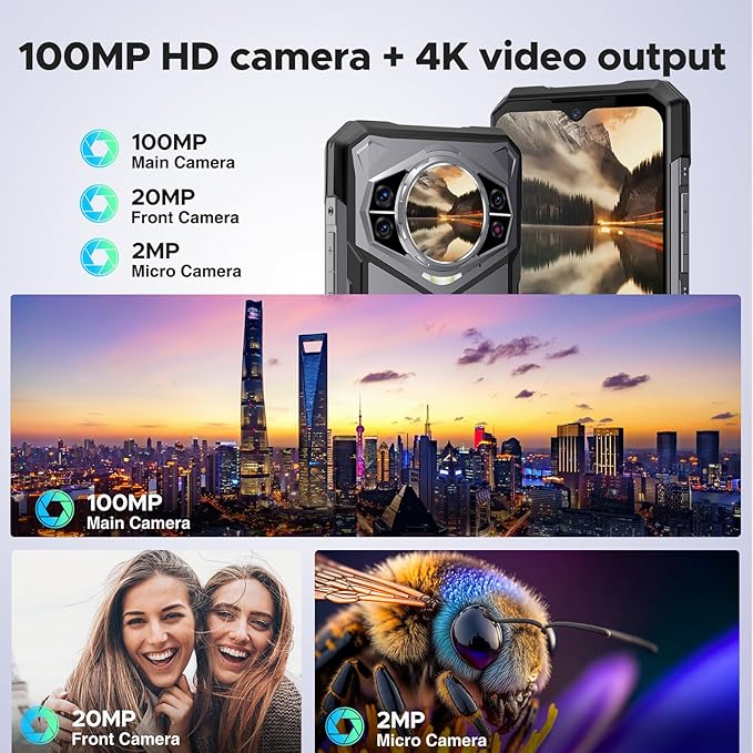 100MP + 20MP Night Vision Camera + 4K Video Recording