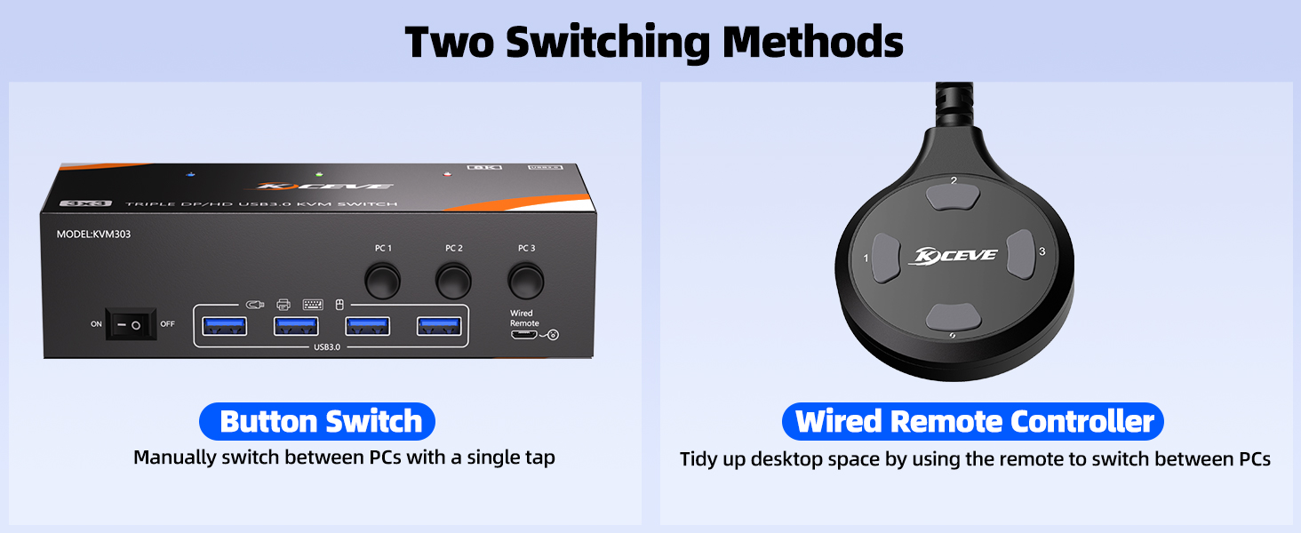 8K@60Hz KVM switch 3 PCs share 3 monitors and 4 USB devices