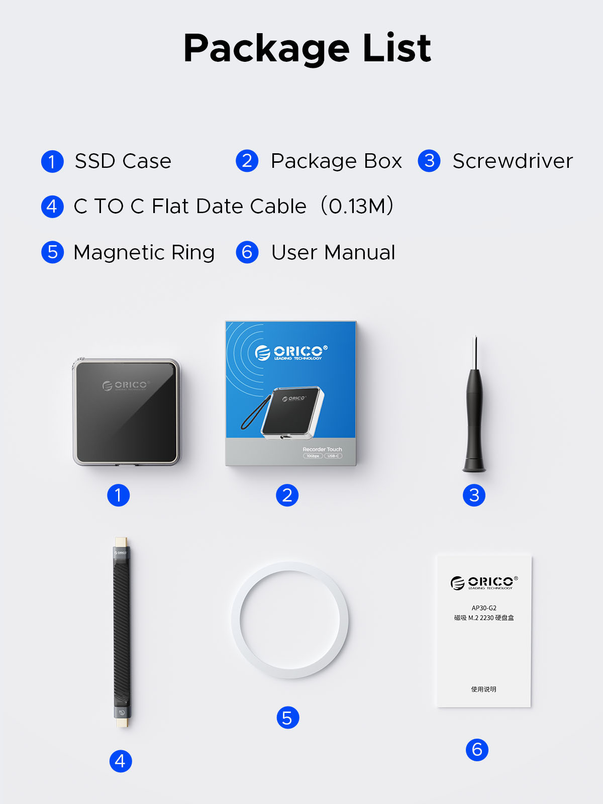 ORICO Magnetic 2230 M.2 NVMe SSD Enclosure 10Gbps M.2 to USB Type C External Adapter for iPhone 15 P