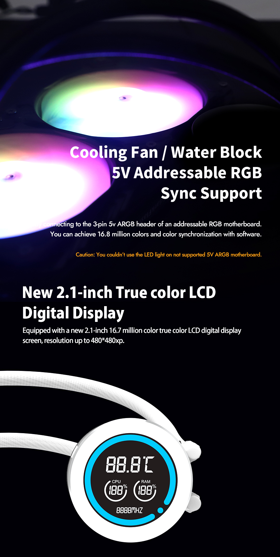 darkFlash DN360D 360mm AIO Liquid CPU Cooler 2.1 LCD Display 3x 120mm ARGB PWM Fans Copper Water