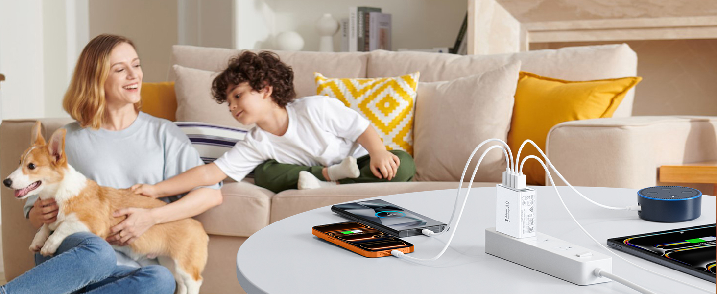 50W USB Wall Charger Block, [2 Pack] 5-Port Charger Fast Charging Block QC 3.0 Multiport Box Brick