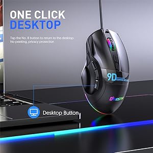  NYIEFADA Wired Gaming Mouse with Side Buttons, Programmable  Ergonomic Thumb Rest- 10000 DPI High-Precision Sensor, 10 Buttons/Shortcut  Flashing RGB Computer Mouse for PC Laptop Gaming : Video Games