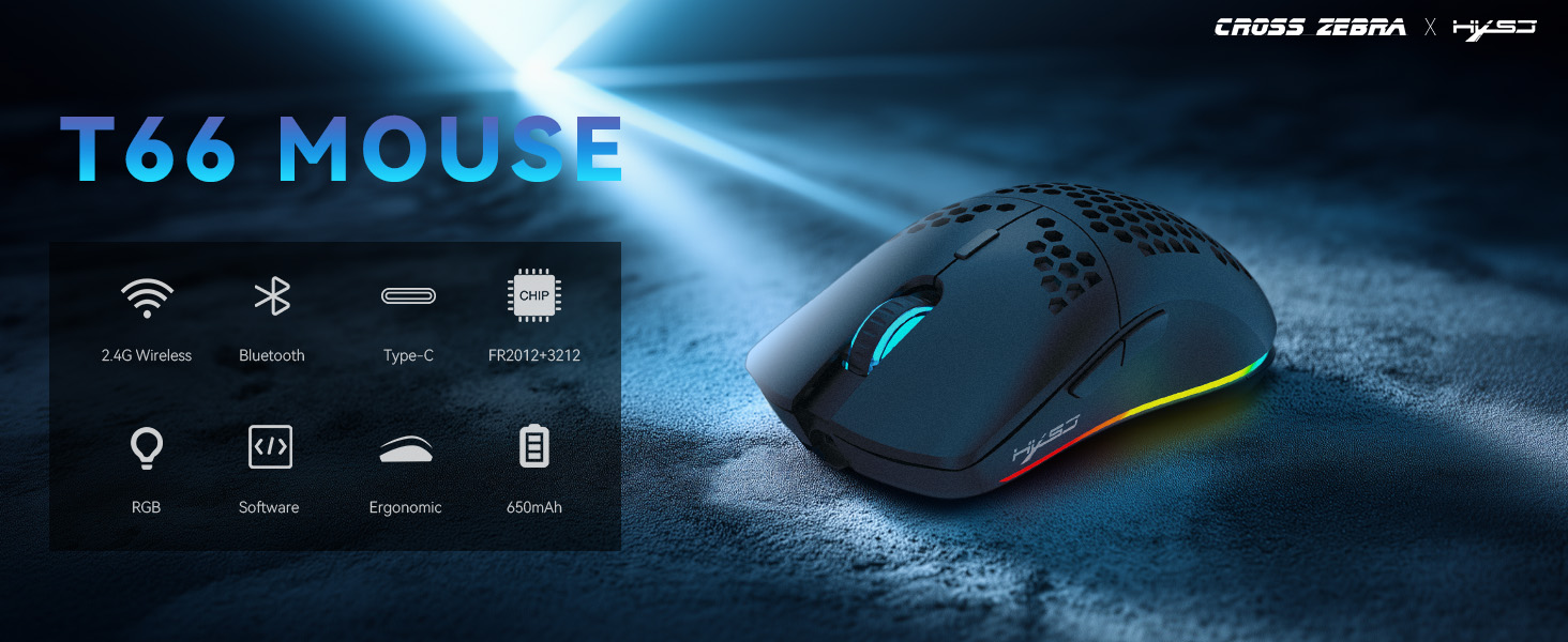 Wireless Gaming Mouse, Tri-Mode Wireless Mouse, Superlight Honeycomb Design PAW3212 3600DPI Sensor 1