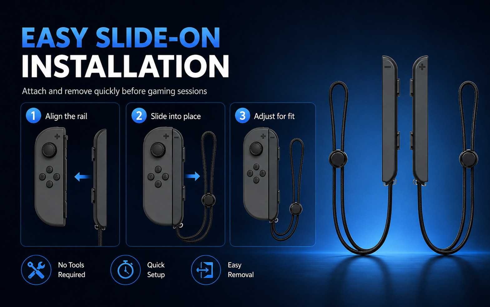 Joy-Con Strap Installation, Slide-On Wrist Strap, Easy Install Joy-Con Strap