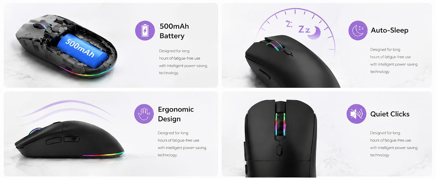 Wireless Gaming Mouse, RGB Bluetooth/2.4G/Wired, 4800 DPI -Black | Dual Bluetooth, 2.4G & wired Tri-