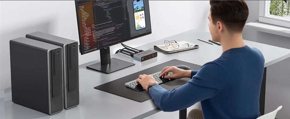 8K@60Hz 4K@120Hz Dual Monitor HDMI + Displayport KVM Switch 2 Monitors 2 Computers, USB 3.0 HDMI DP