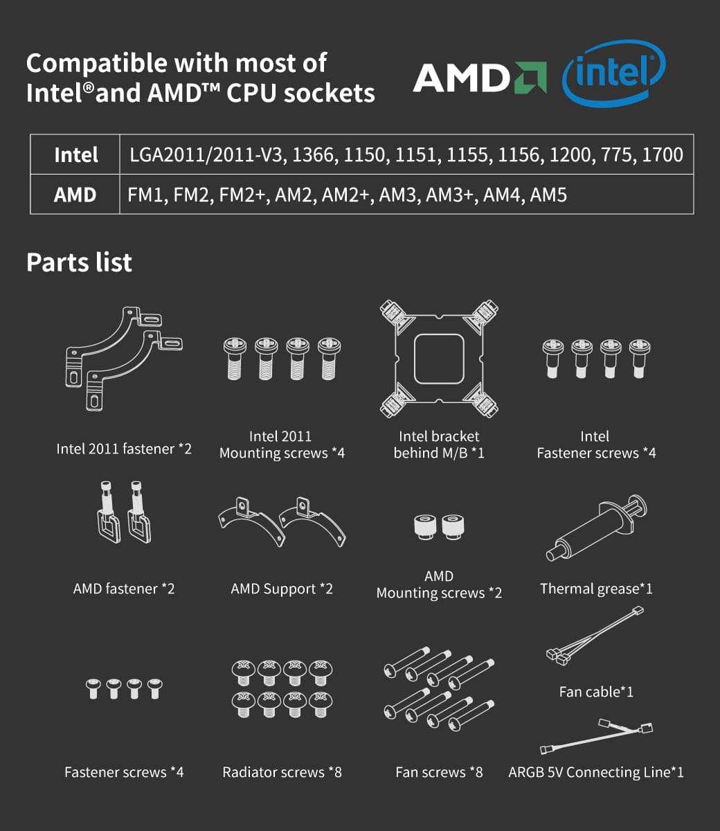 FAN,COMPUTER, KA-R240,ARGB,All-In-One CPU,Water Cooling