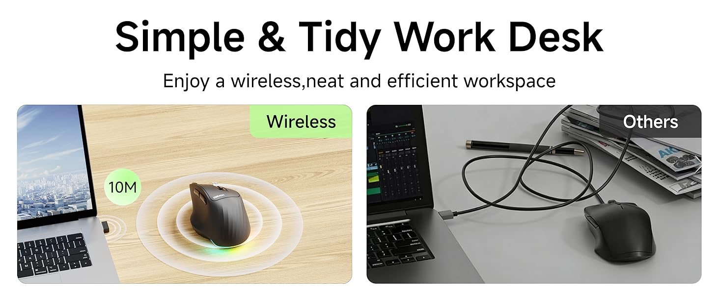 Ergonomic Wireless Mouse, 2.4G & Bluetooth Wireless Mouse for Laptop