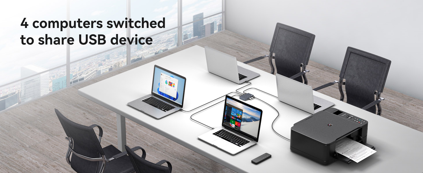 USB 3.2 Switch Selector for 4 Computers Share 1 USBC & 3 USB A Devices 10Gbps, 4 Port 4x4 USB Switch