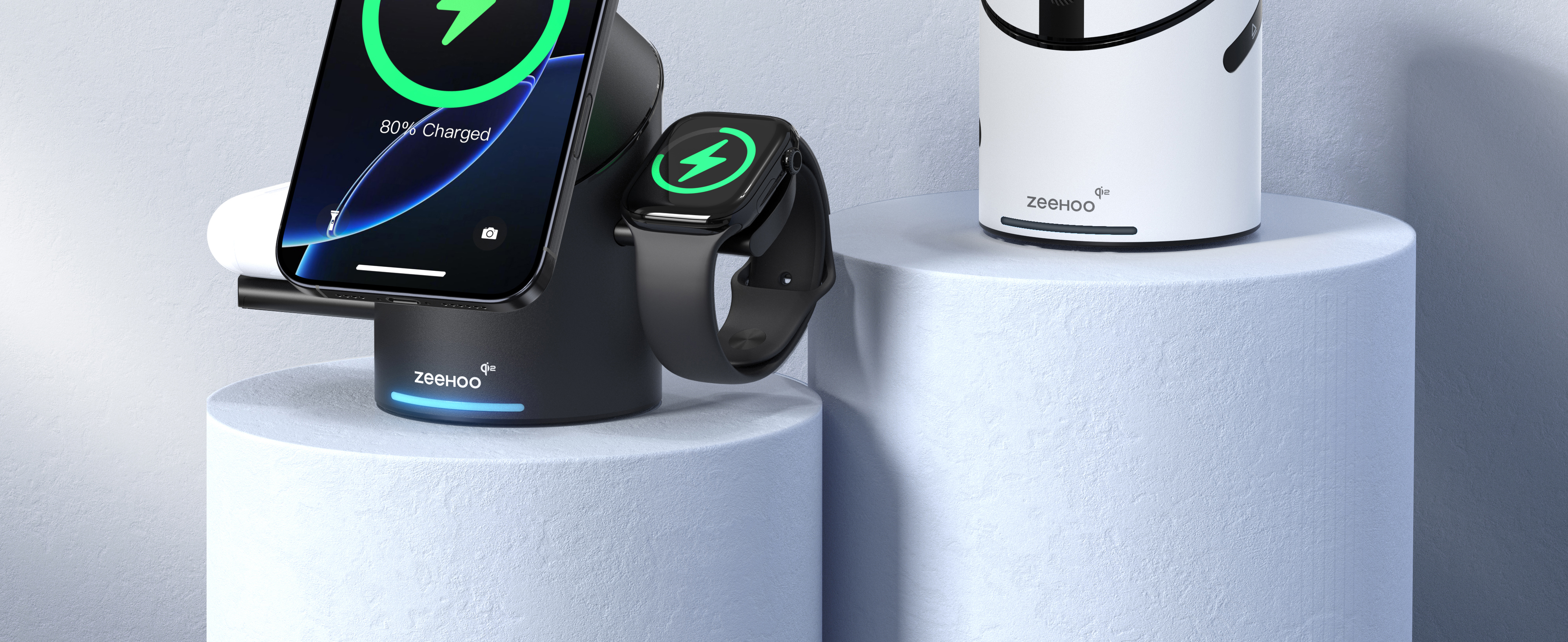 ZEEHOO, 3-in-1 Wireless Charging Station, CylinTrick-R, 15W Qi2 Fast Charge