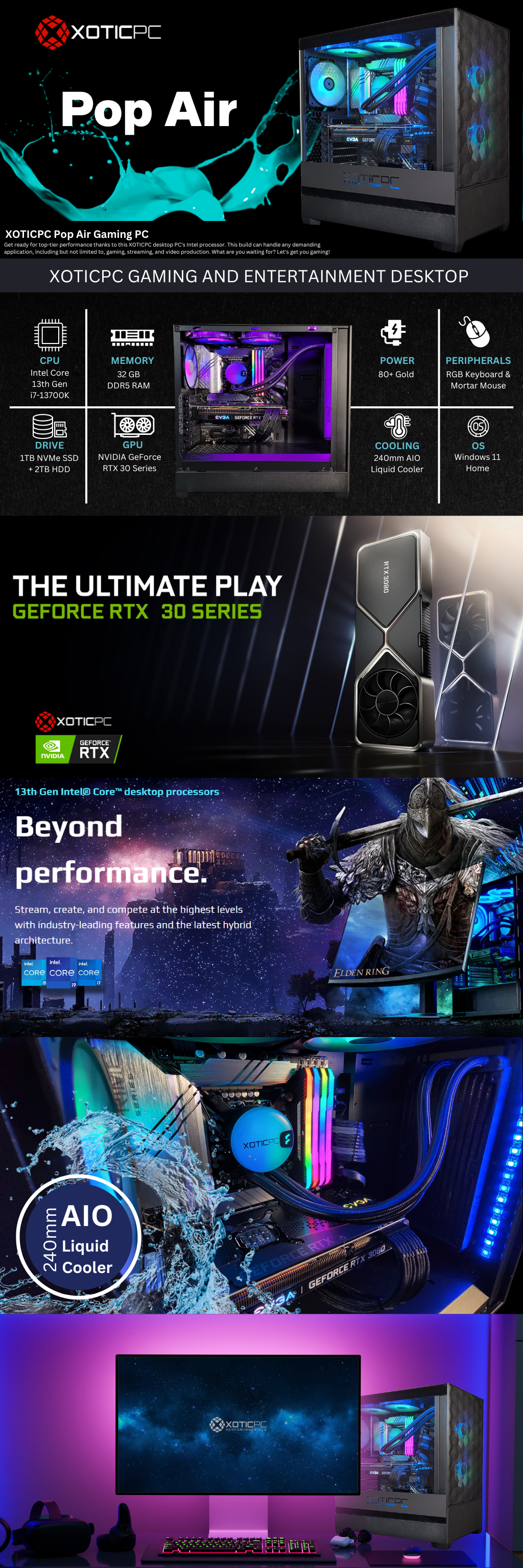 XPC Pop Air Gaming PC Desktop - Intel i7-13700K 16-Core 5.4GHz 
