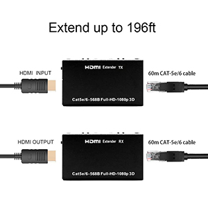 SatelliteSale HDMI Extender Adapter up to 196ft HDMI over RJ45 Cat5-e Cat6 Cable