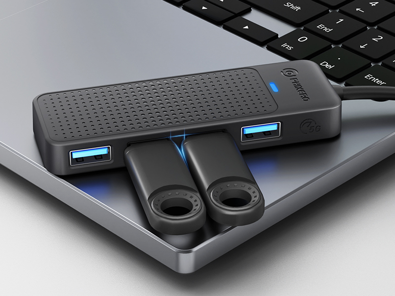 USB Hub, PHIXERO 4-Port 3.0 Hub Multi Port Expander, Fast Data Transfer Splitter For Laptop, Compatible With All Device