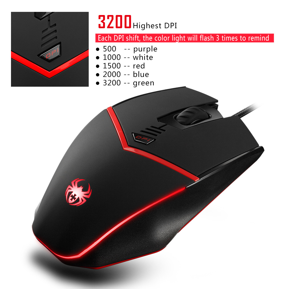 Gaming Mouse Wired [ Programmable ][ Breathing Light ] [ 3200 DPI ] [  Weight Tuning Set ], ZELOTES PC,Computer Gamer Mice, 6 Buttons for Both  Hands- Black 