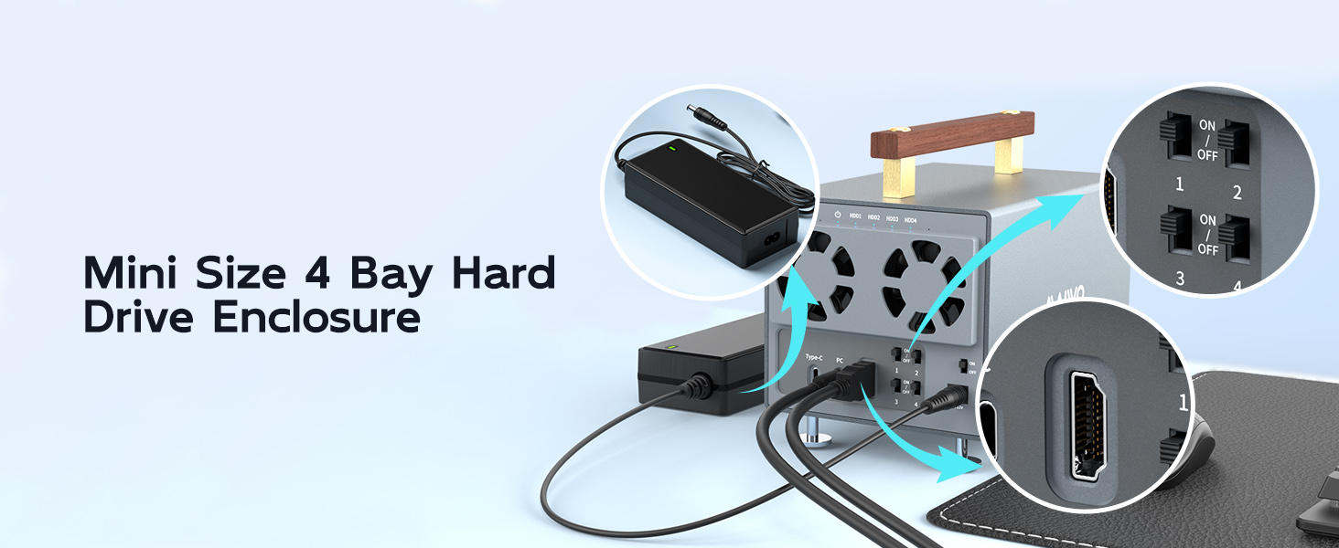 4 Bay 3.5 inch SATA Hard Drive Enclosure with SATA III Chipset USB-C 10Gbps