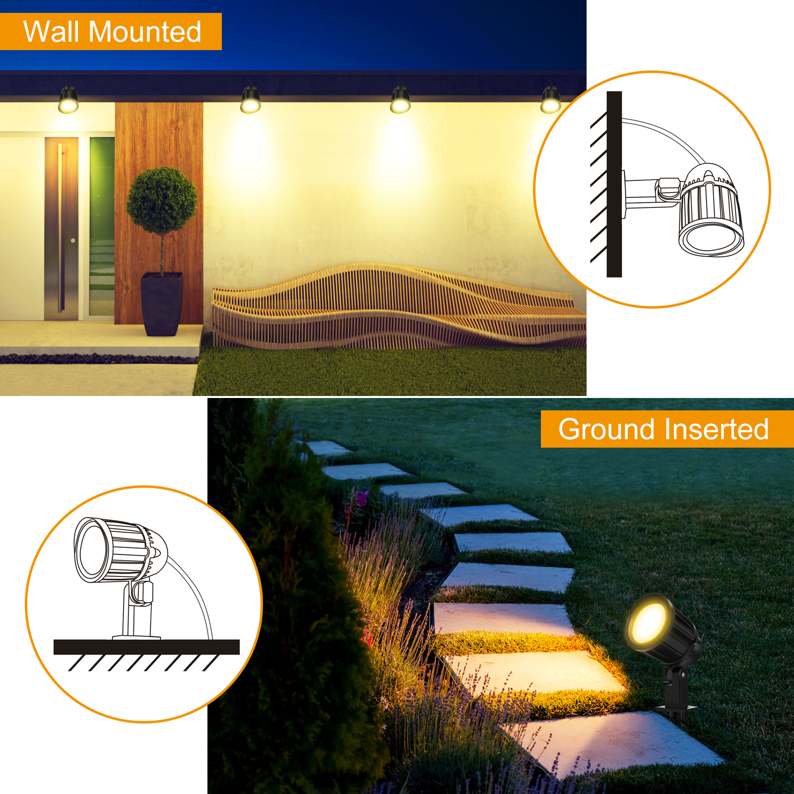 MEIKEE Solar Landscape Spotlights 6-in-1 Outdoor LED Light Garden