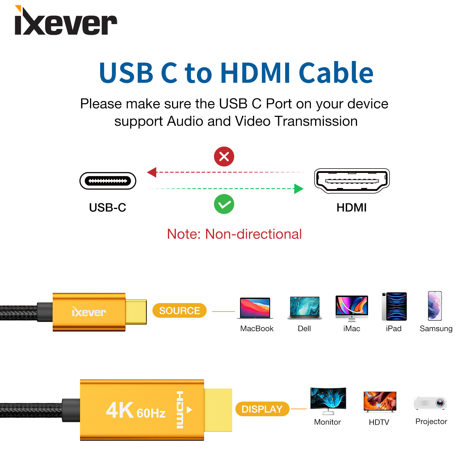 uni Adaptador USB-C a HDMI 4K a 60Hz, adaptador Thunderbolt 4/3 a HDMI,  adaptador HDMI a USB-C, compatible con MacBook Pro 2023/Air 2022, iPad  Pro/Air