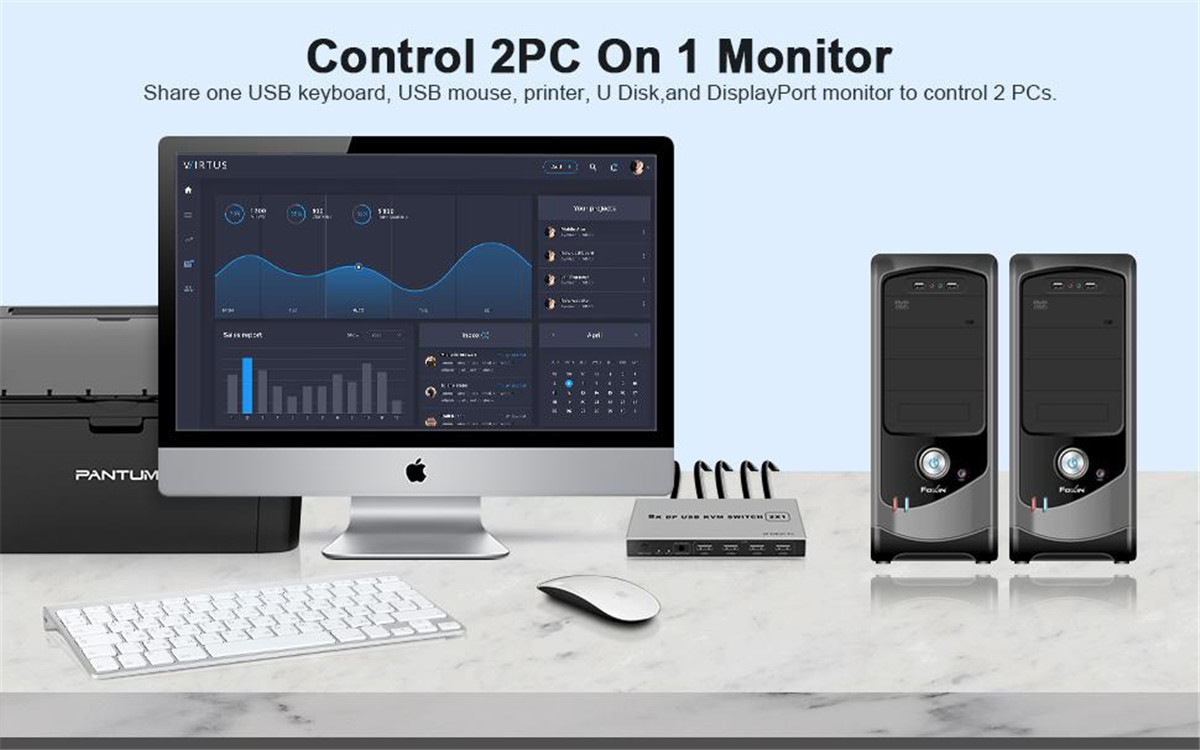 KVM Switch Connects Two Computers to a Single Keyboard, Mouse and Monitor