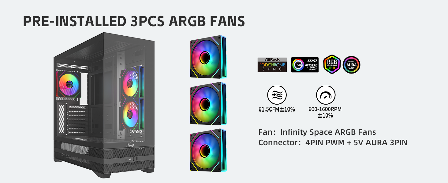 Pre-installed 3PCs ARGB Fans