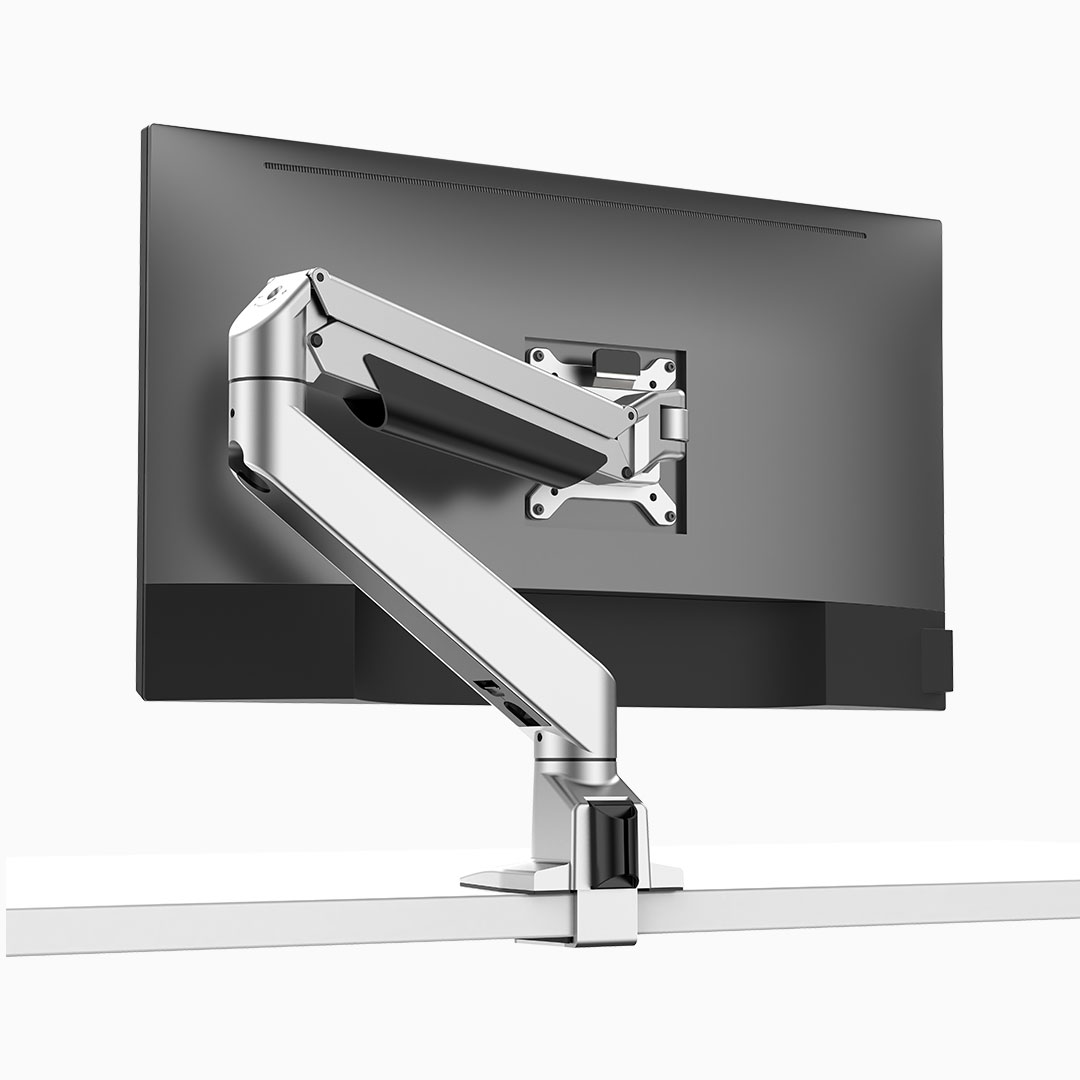 ergonomic single monitor arm, adjustable gas spring desk mount, VESA screen mount
