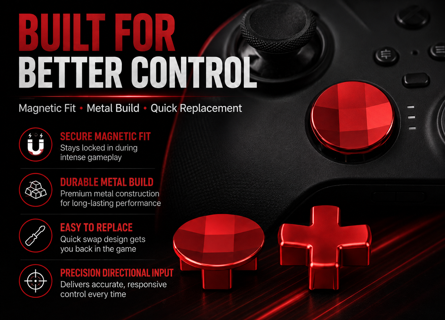 better control, magnetic fit, durable metal build