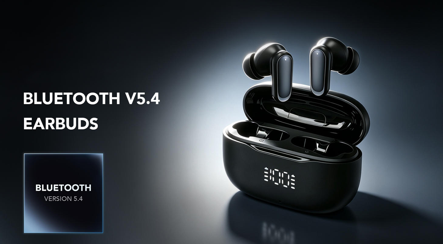 True Wireless EarBuds Bluetooth Headphones with Mic, LED Power Display Deep Bass Wireless Earbuds, E