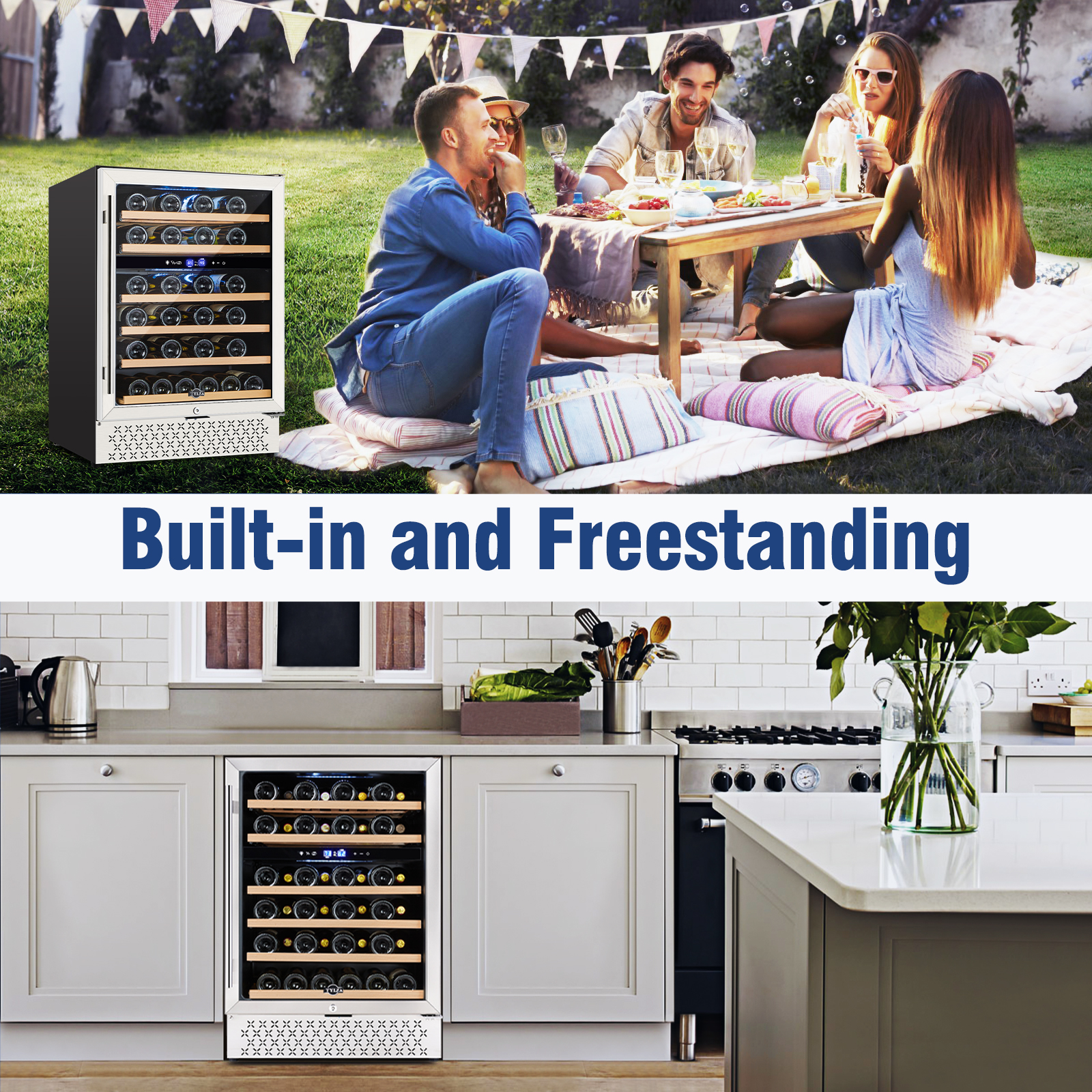 Tylza 23.4" Dual Zone Wine Cooler 46 Bottle (25.36 oz.) BuiltIn/Freestanding with Childproof