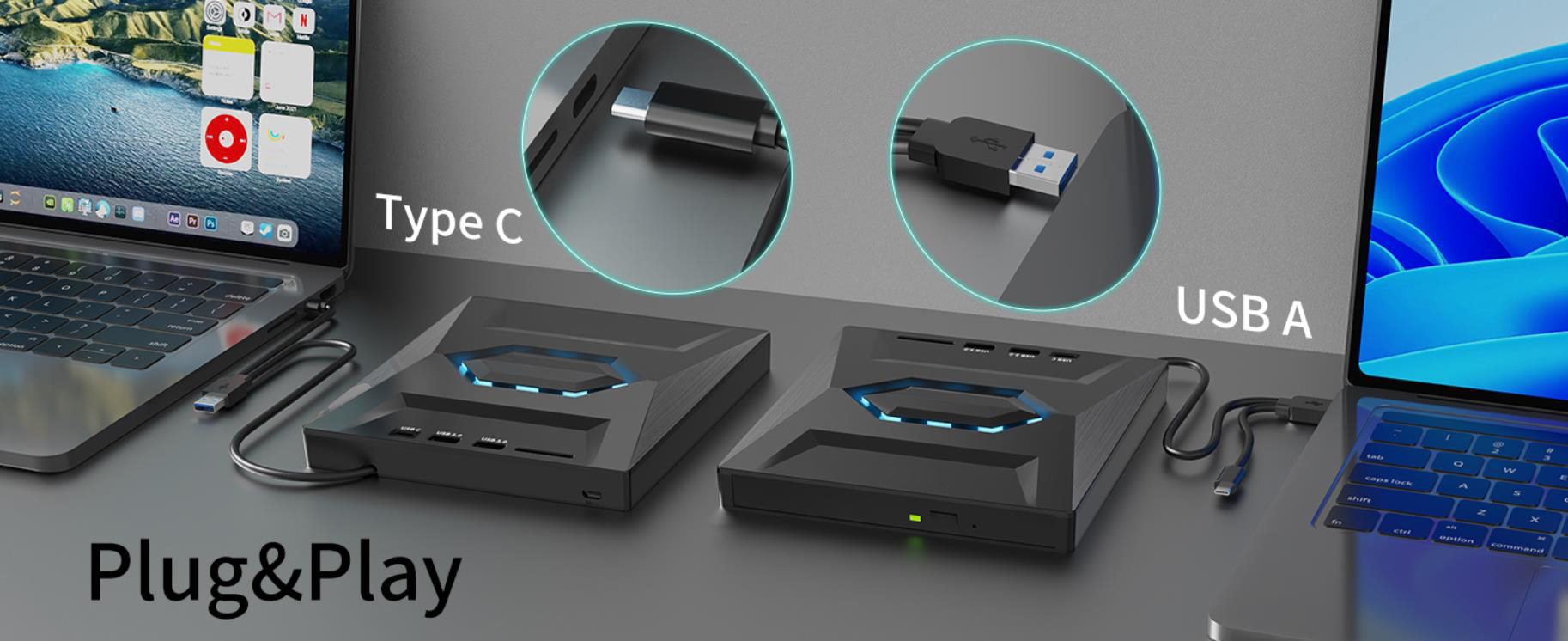 IHDAPP 5-in-1 External CD DVD Drive, USB 3.0 & USB C Portable CD/DVD +/-RW Burner DVD Player