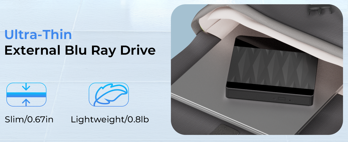 External Blu Ray Drive, External Bluray Burner Support 3D Playback Discs | USB 3.0 Type-C BD/DVD/CD