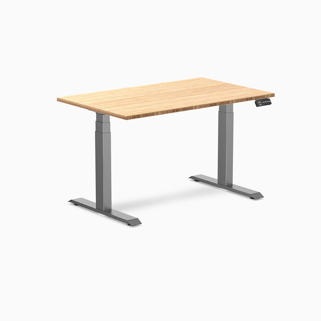 bamboo standing desk, sit stand desk, height adjustable desk, ergonomic desk, dual motor