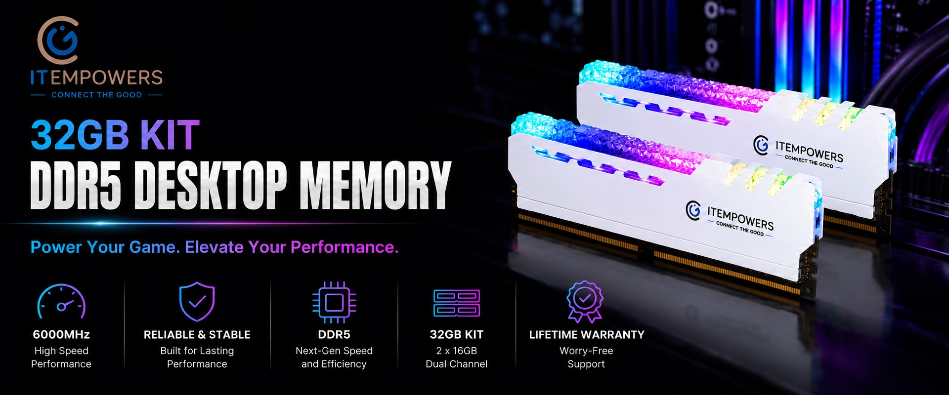 ITEMPOWERS 32GB (2×16GB) DDR5 6000MHz RGB Gaming RAM, Dual Channel