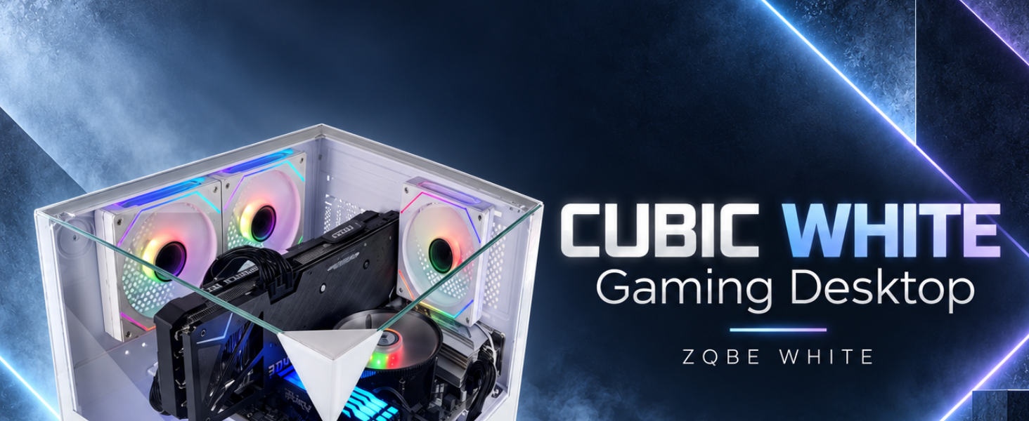 Cubic White gaming desktop in the ZQBE White case without a screen