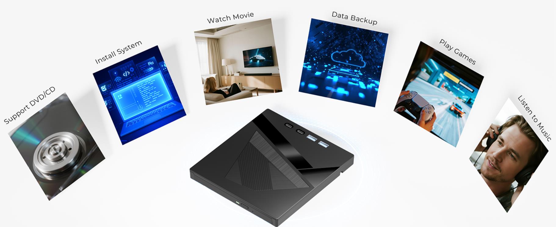 External DVD Drive, 7-in-1 External CD/DVD Drive for Laptop, USB DVD Burner with SD/TF Port
