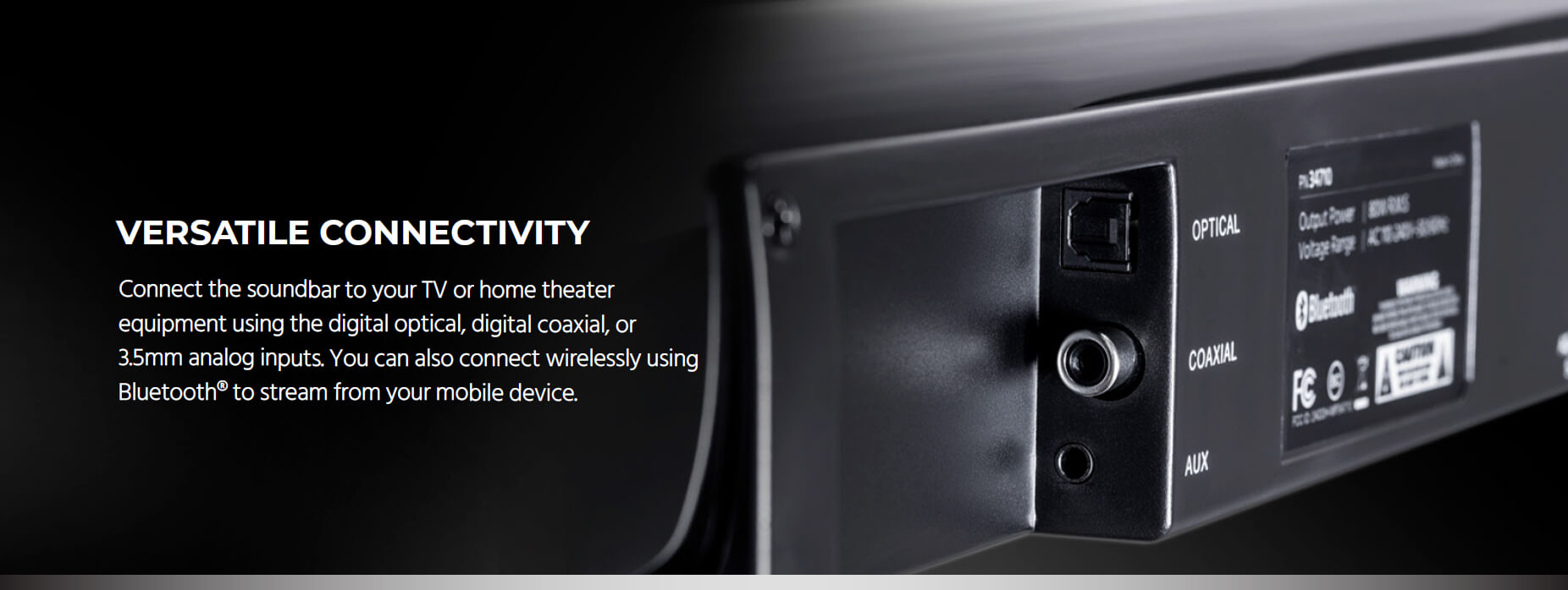 SB-100 2.1-ch 36in Soundbar with Built-In Subwoofer, Bluetooth, Optical Input, and Remote Control