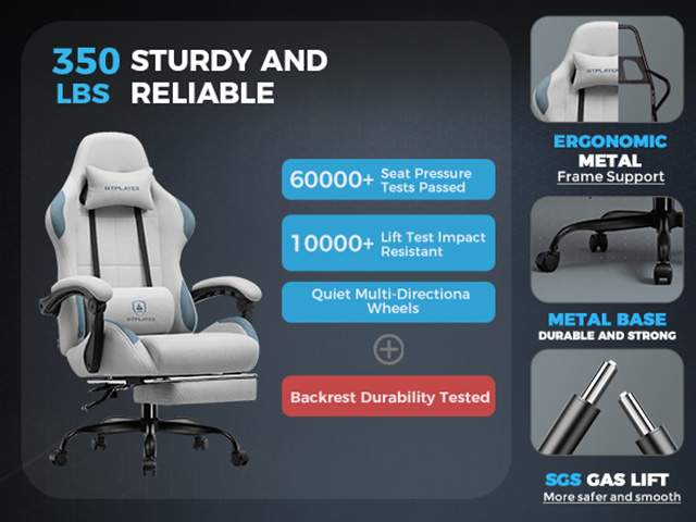 Gaming Chair Fabric with Pocket Spring Cushion,Computer Office Chair with Lumbar Support for Adults