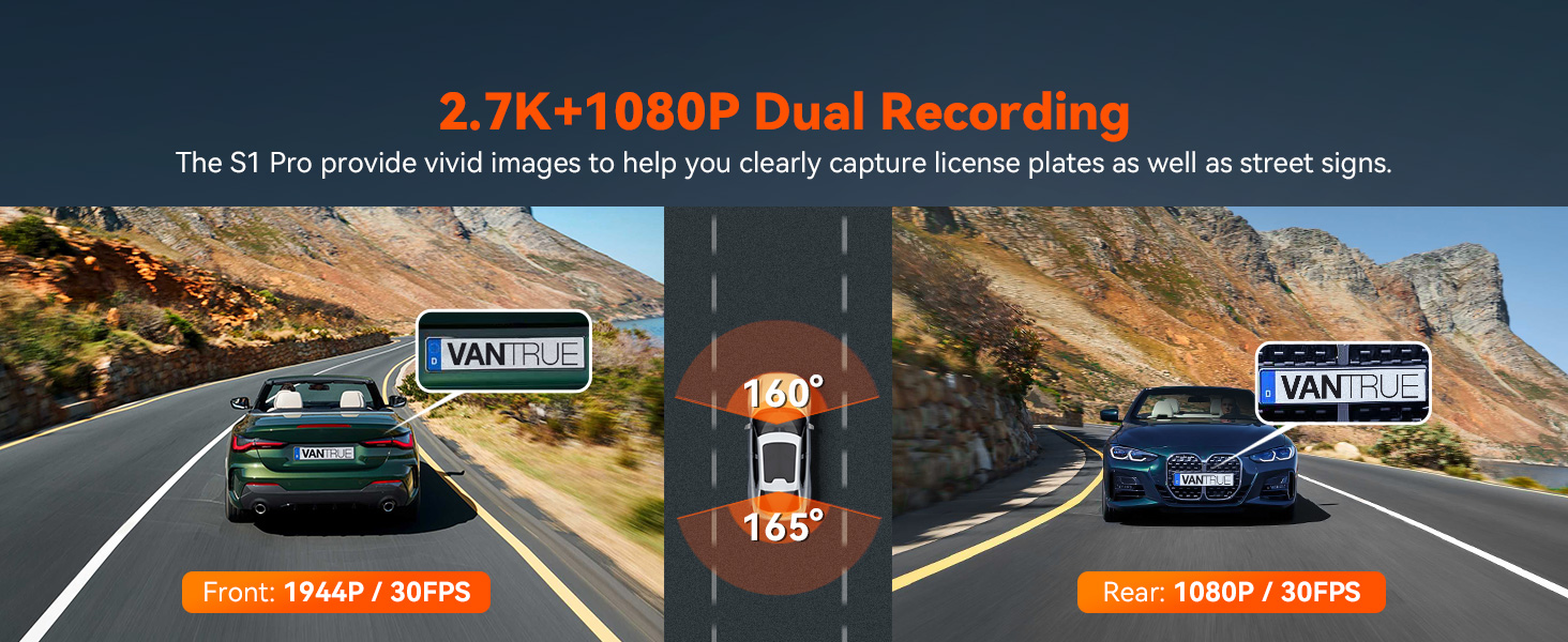Vantrue S1 Pro 2.7K Dual Dash Cam