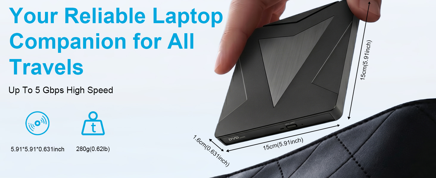 External CD/DVD Drive for Laptop Desktop, External DVD Burner Optical Drive USB 3.0 & Type-C