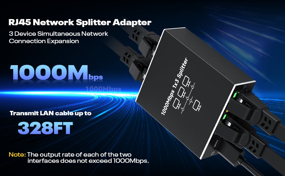 Gigabit Ethernet Splitter 1 to 3, High-Speed 1000Mbps Ethernet Network Splitter