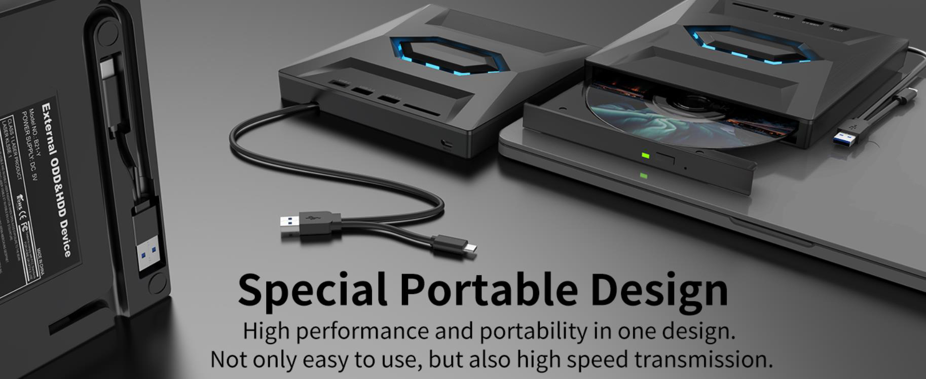 IHDAPP 5-in-1 External CD DVD Drive, USB 3.0 & USB C Portable CD/DVD +/-RW Burner DVD Player