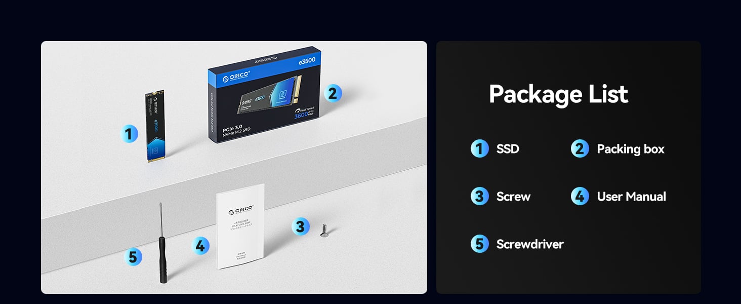 ORICO 1TB M.2 NVMe SSD, PCIe Gen3x4 M2 2280 SSD, Up to 3100MB/s Read & 1900MB/s Write, 3D NAND Flash
