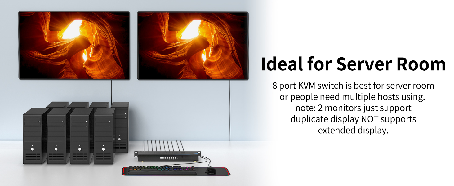 IHDAPP 8 Port Real Seamless Switching HDMI KVM Switch 8 Computers 4K@30Hz 1U Rack Mount, 8 in 2 Out