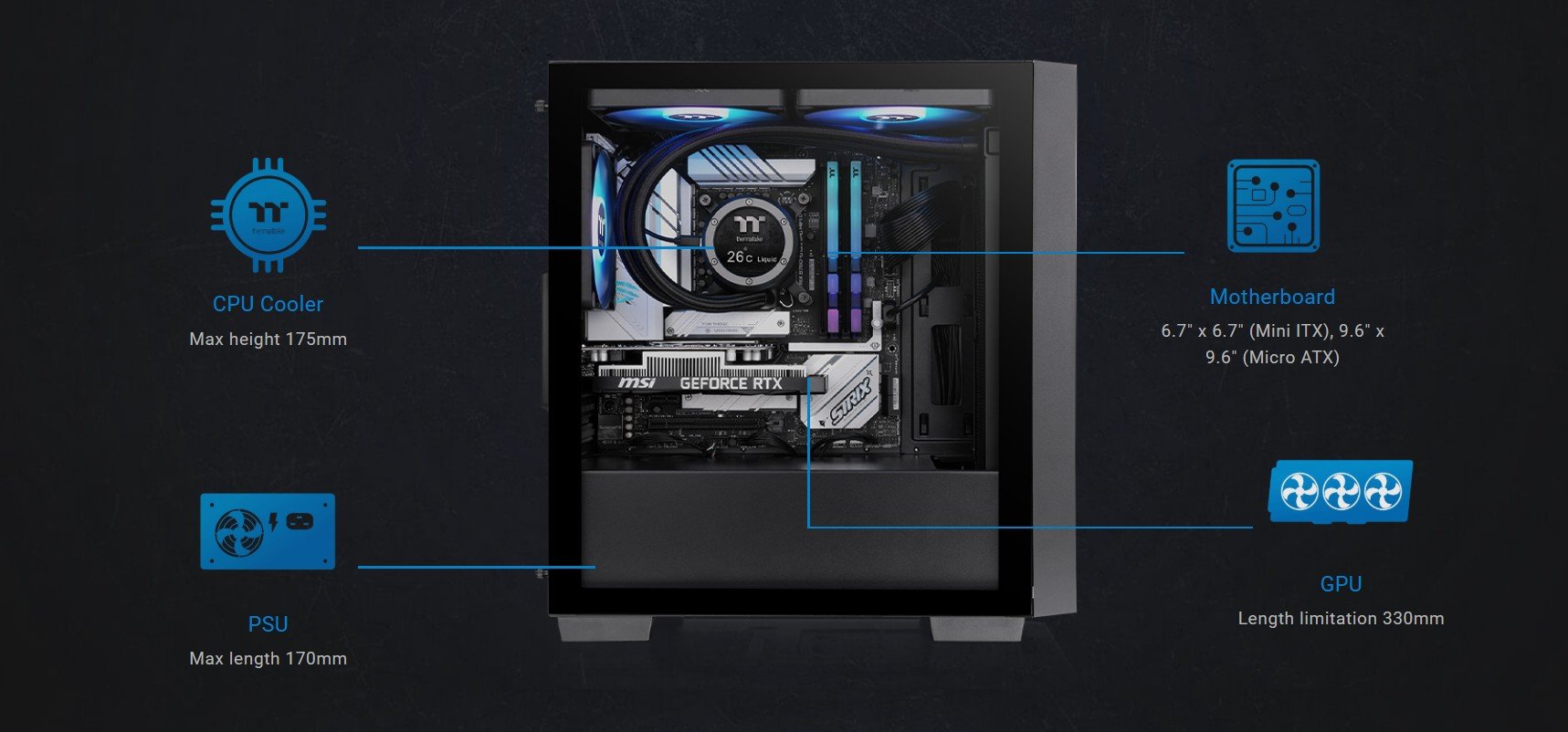 Thermaltake Versa H16 TG ARGB Black Micro ATX Tower Case