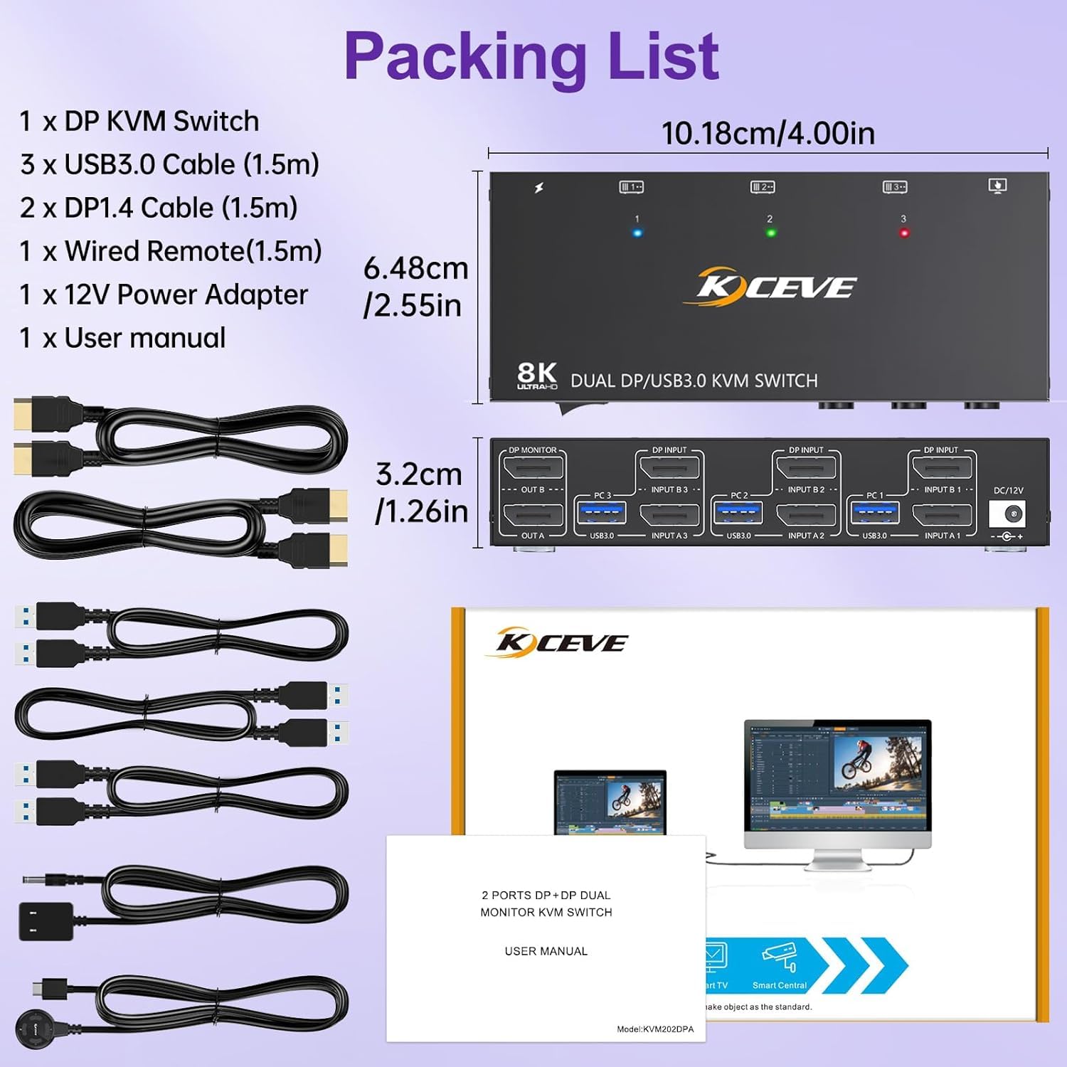3 port DP KVM switch supports 2 modes