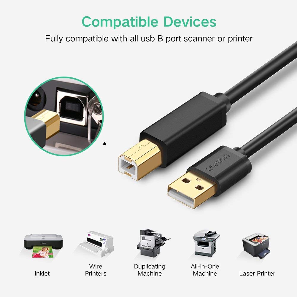 Samsung etc and other USB B devices like Piano UGREEN Printer USB Cable Dell DAC etc. Epson USB Type B Lead Lexmark HP Xerox 1.5m USB 2.0 A Male to B Male Scanner Cord for printers like Canon