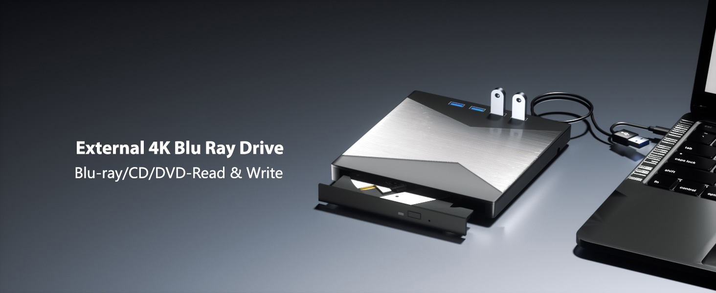 SMA External Blu Ray Drive, [7 in 1] 4K Portable Blu Ray Burner USB 3.0 Type-C UHD BD Player with SD