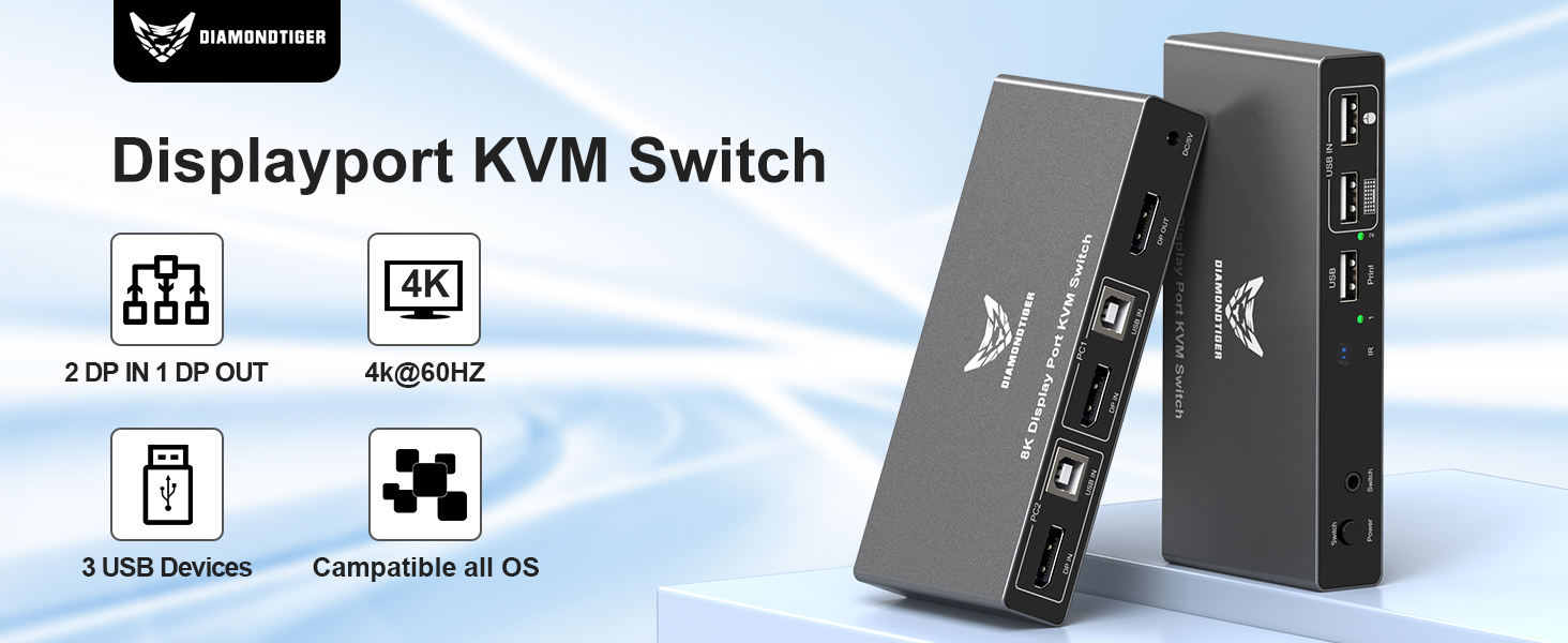 DiamondTiger KVM Switch Displayport 8K