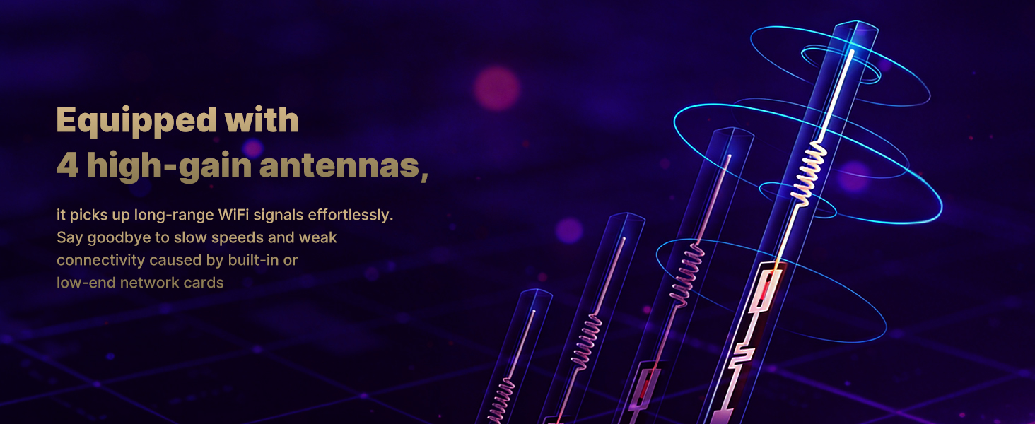 USB WiFi Adapter for PC WiFi Adapter 1800Mbps Max Speed 4 High-Gain WiFi Antennas