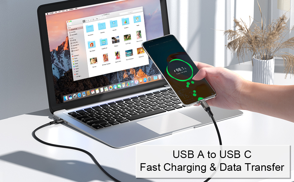 USB to USB C 3.1/3.2 Gen 2 Cable, 10Gbps Data Transfer & Fast Charging 2 in 1 Cable