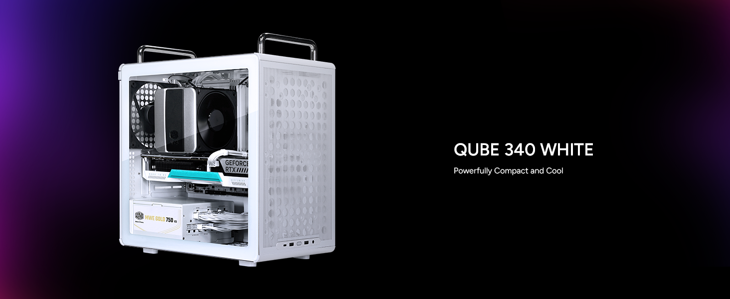 Cooler Master QUBE 340 Micro-ATX Compact -Tower PC Case - White